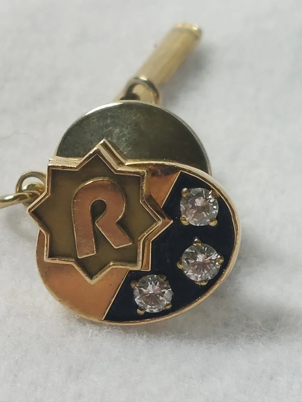 14K Gold Raytheon 20-Yr Service Award Pin, O.C. Tanner, 3 Diamonds - VTG Estate